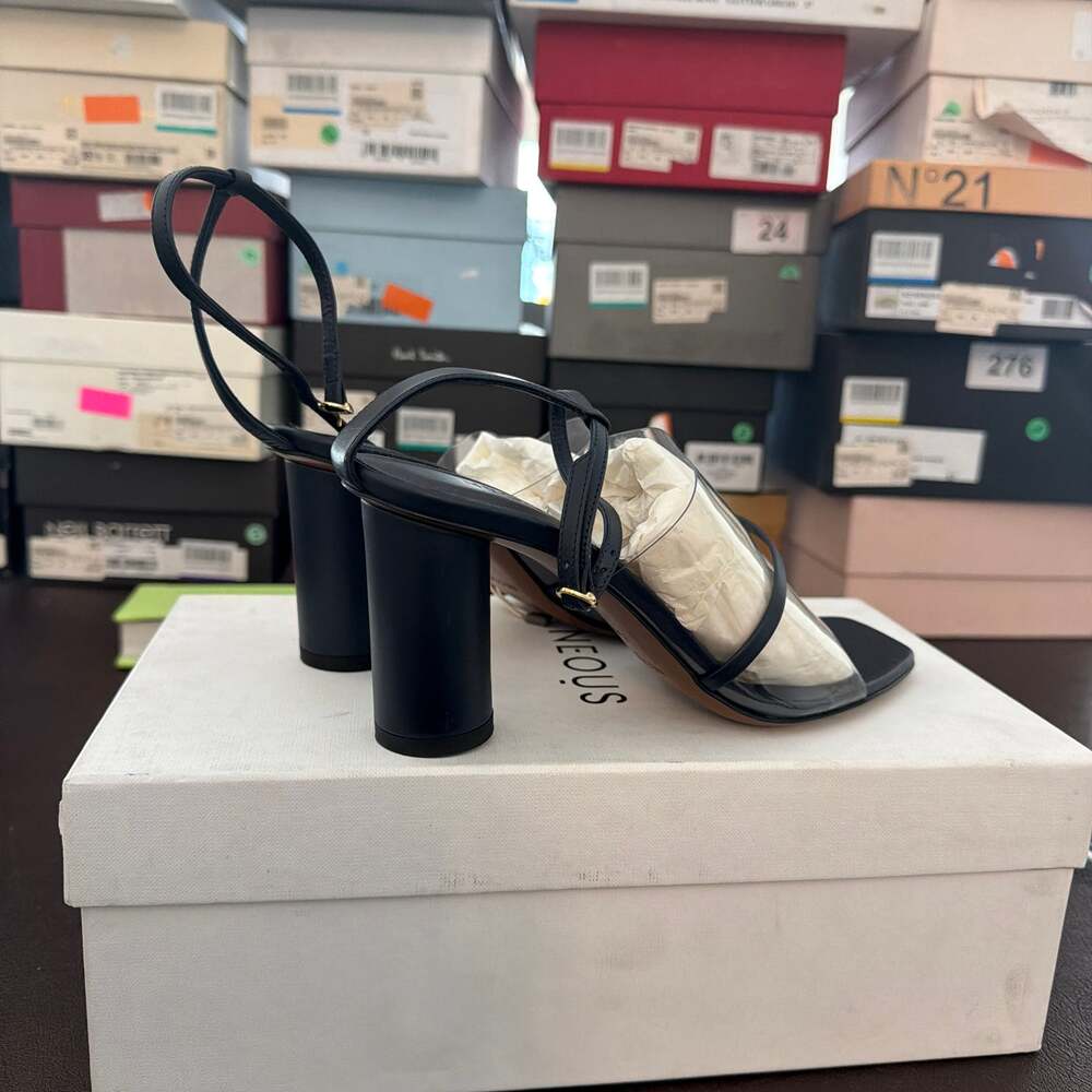 NEOUS Tuber 80mm Black Leather and PVC Sandal Heels size 38 BRAND NEW fast2Ship - Picture 2 of 8